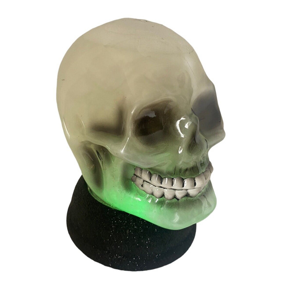 Halloween Skull Head Light Up Changing Color Snow Globe Spooky Decor - Picture 1 of 16